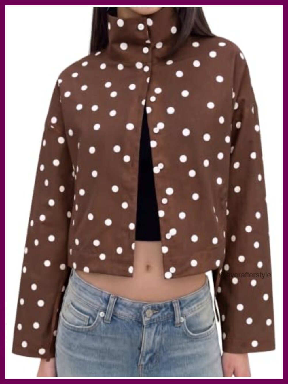 Women's Polka Dot Cropped Zip-Up Jacket with Drawstring Lightweight Coat